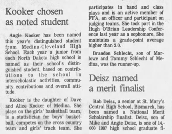 Angie Kooker student 1997 ND